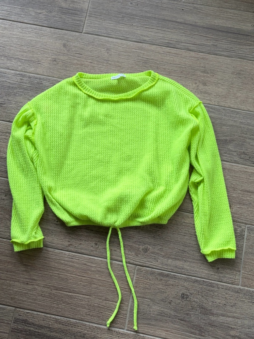 Socialite Neon Lime Drawstring Cropped Crewneck Sweater